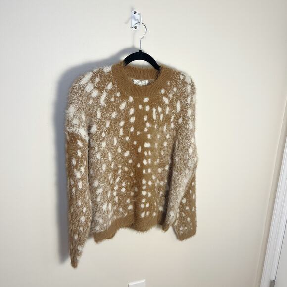 SAEMDI Fluffy Deer Printed Pullover Sweater Size Medium New Brown - Picture 4 of 9